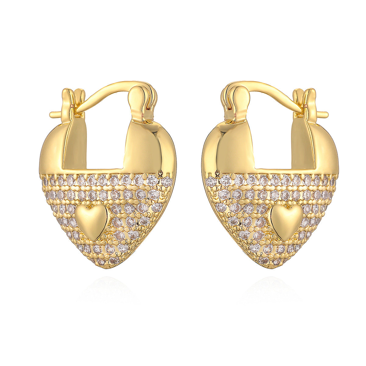 Orecchini minimalisti a forma di cuore in rame placcati oro 18K con zirconi per donna