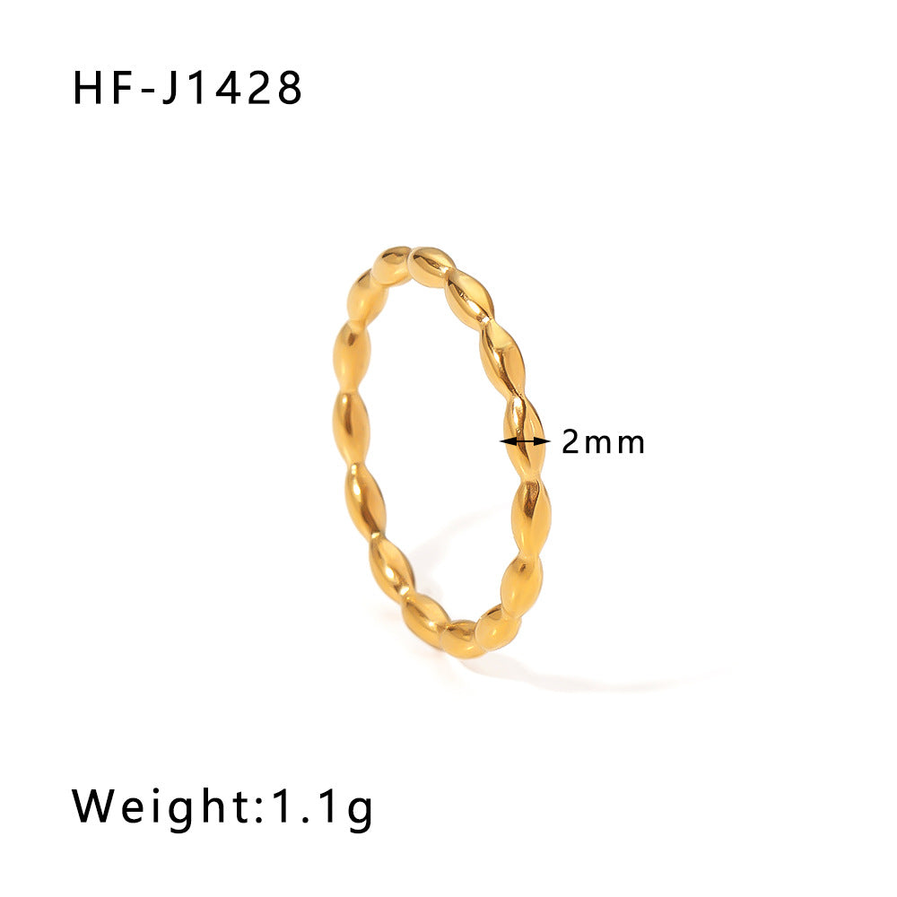 Minimalist French Style Geometric Round Polka Dot Textured Titanium Steel Ring for Women