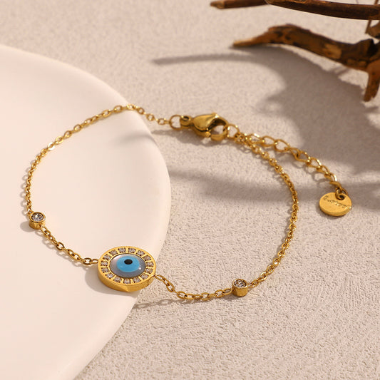 Pulsera redonda de ojo esmaltada en oro de 18 quilates, chapada en acero inoxidable, geométrica y a la moda vintage para mujer