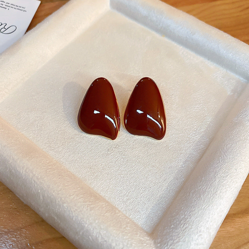 Elegant Geometric Earrings for Women with Enamel Finish in Copper and Stainless Steel Studs