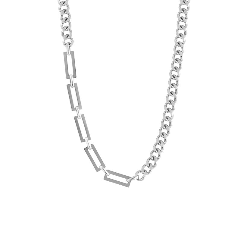 Collar de cadena cubana de acero de titanio geométrico Hip Hop para hombres y mujeres con acabado galvanizado y diseño de panel contrastante