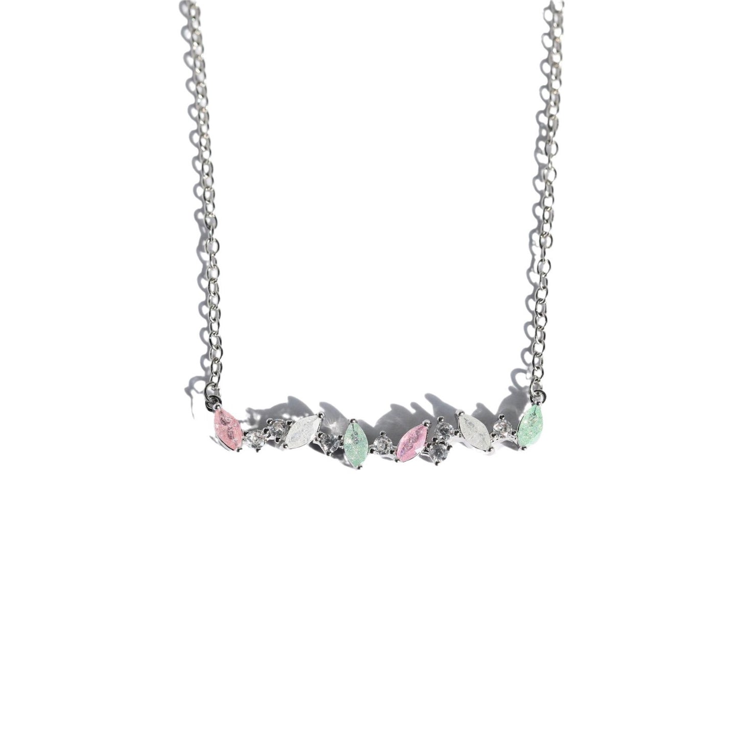 Minimalist Geometric Pendant Necklace for Women in Copper with Rhinestone Inlay and Plated Finish on O-Chain