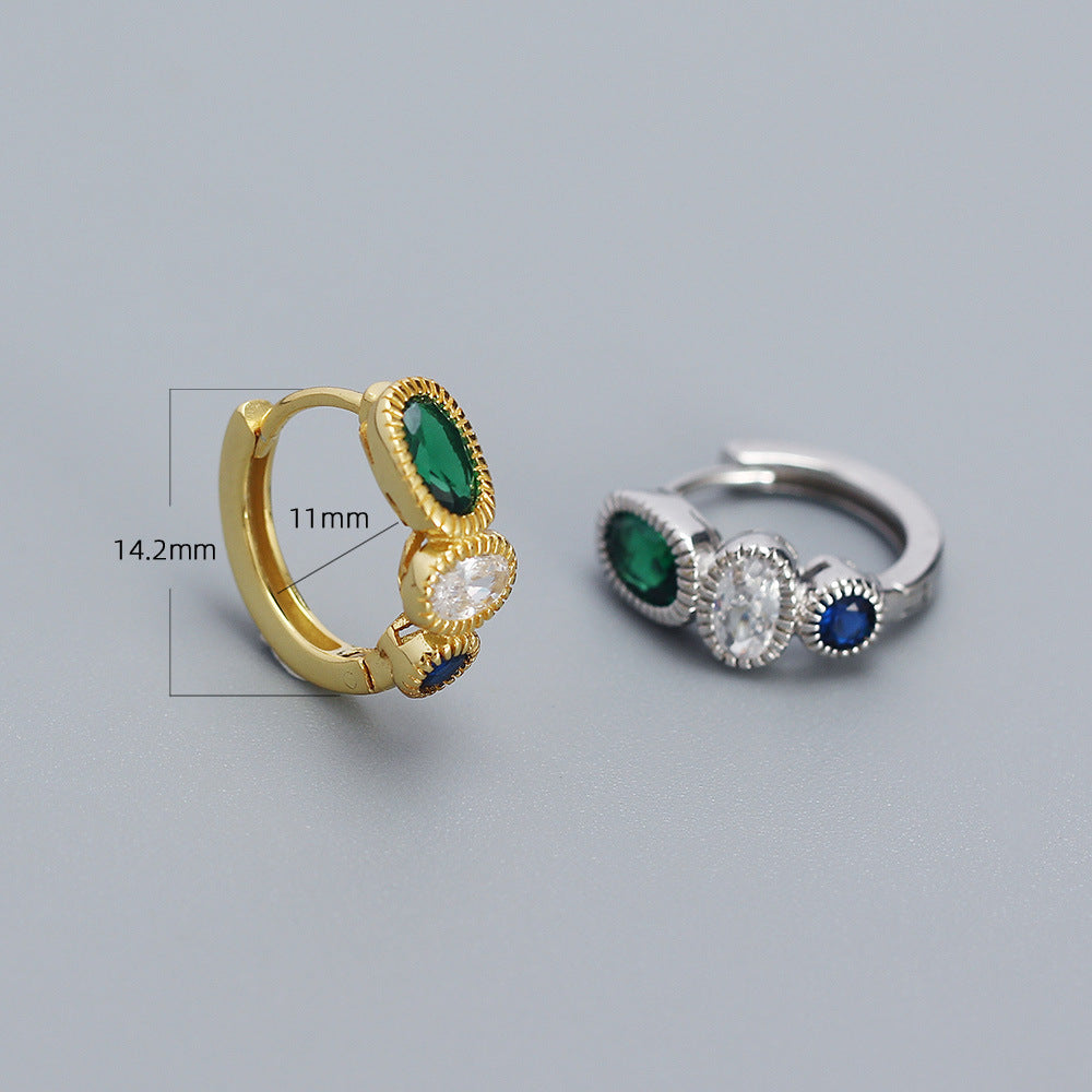 Geometric Shape S925 Sterling Silver Emerald Earrings with Plated Finish for Women
