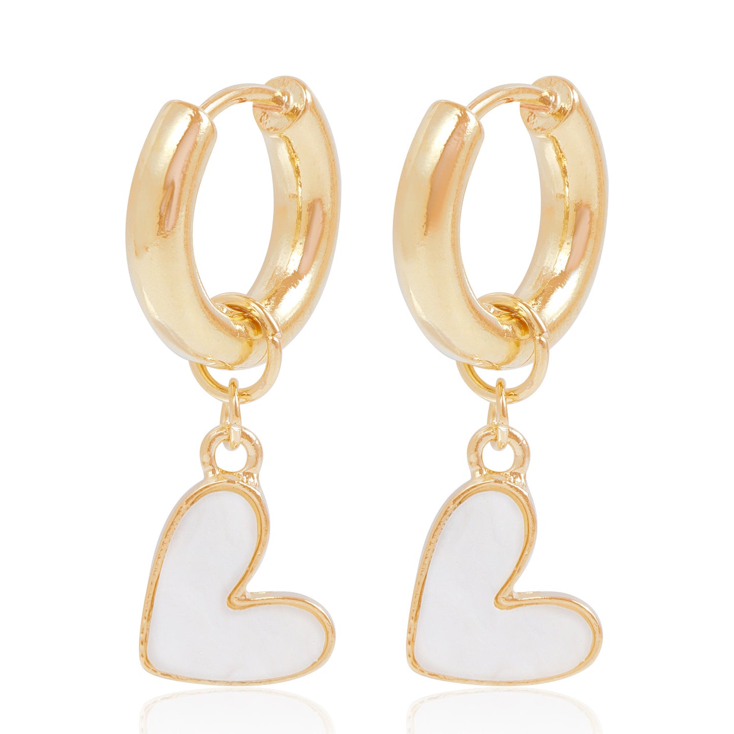 Minimalist Geometric Heart-Shaped Mother-of-Pearl Pendant Hoop Earrings for Women with Plated Metal Finish