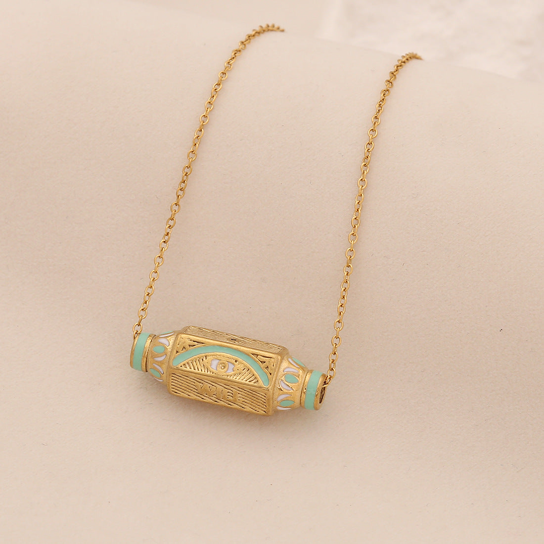 Collana con ciondolo esagonale geometrico a forma di occhio di Fatima in acciaio inossidabile da donna