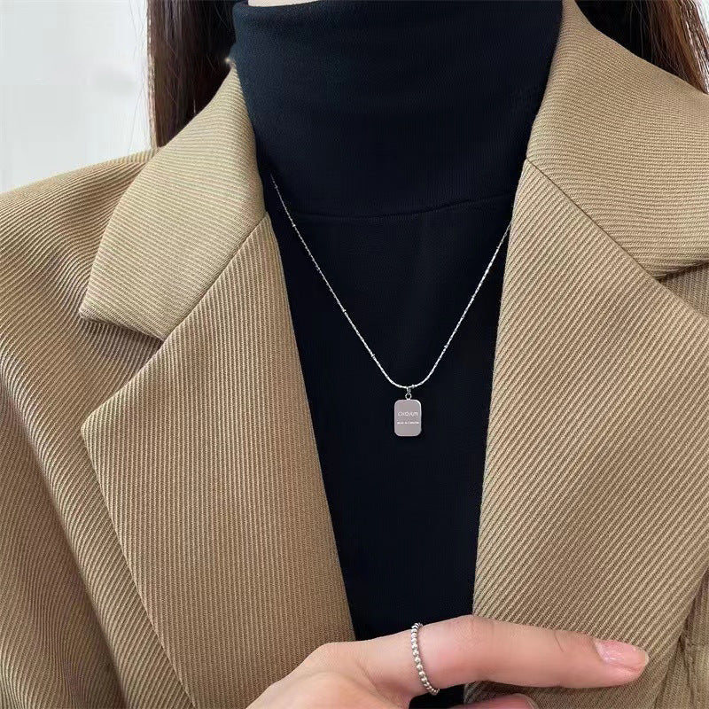 Minimalist Geometric Square Titanium Steel Plated Pendant Necklace for Women Unisex Delicate Clavicle Chain Versatile Sweater Chain