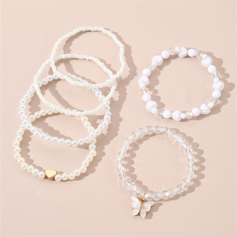 Set di braccialetti per bambini con perle dolci, cuore e farfalla, in stile minimalista