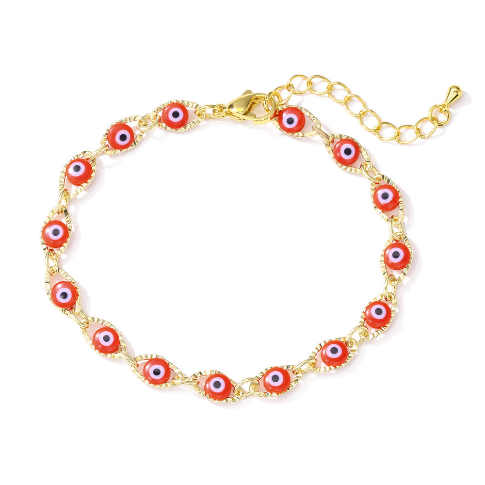 Geometric Style Evil Eye Bracelet in Copper with Gold Plating and Enamel Finish