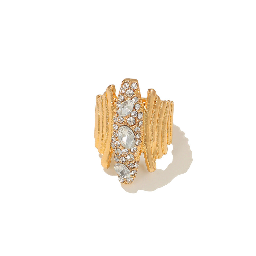 Geometric Rhinestone Inlay Brass Ring for Women and Men