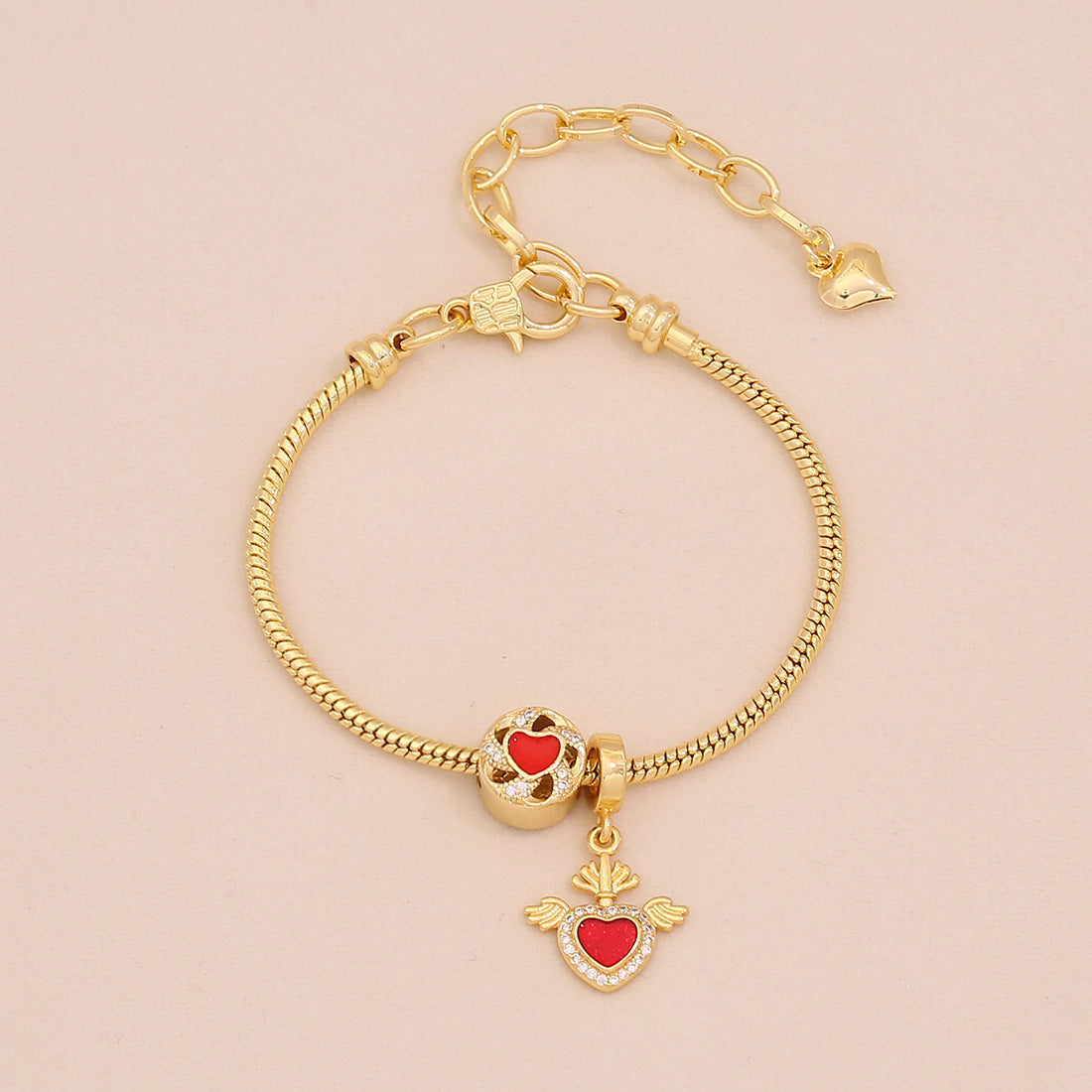 Sweet Floral Heart Brass Inlay Charm Bar for Women