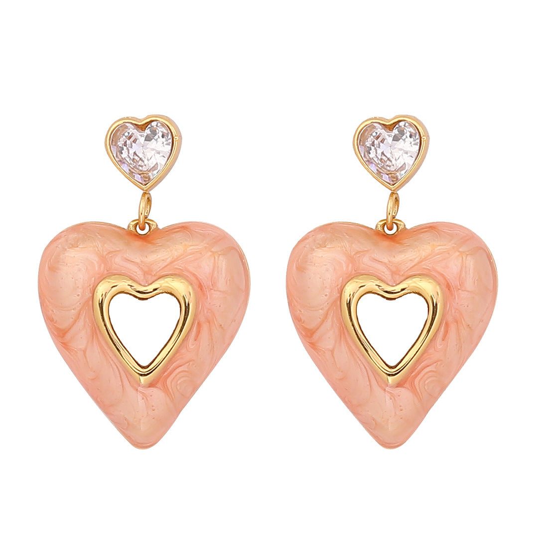 Orecchini a perno minimalisti a forma di cuore in acciaio al titanio smaltato da donna