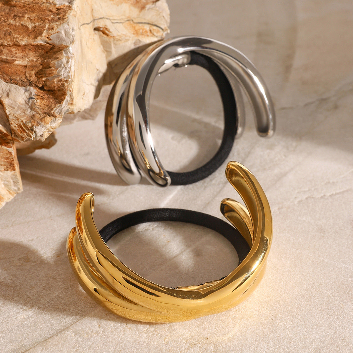 Minimalist Geometric Stainless Steel Hair Tie with Plated Finish for Thick Hair Ponytail