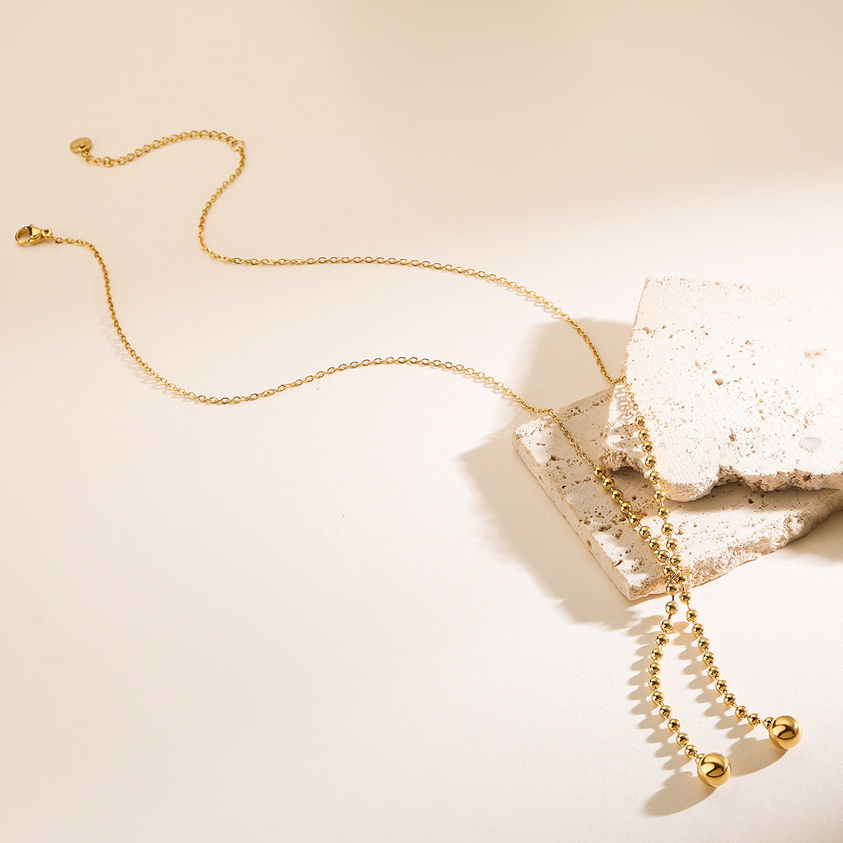 Minimalist Geometric Stainless Steel Tassel Ball Pendant Necklace for Women