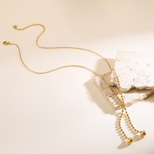 Minimalist Geometric Stainless Steel Tassel Ball Pendant Necklace for Women