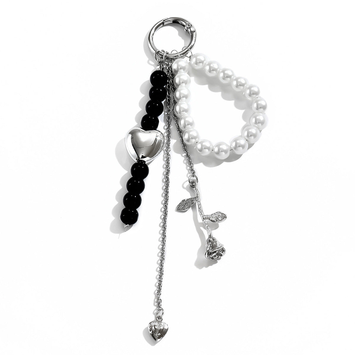 Unique Rose Heart Geometric Round Imitation Pearl Hand-beaded Zinc Alloy Keychain Pendant