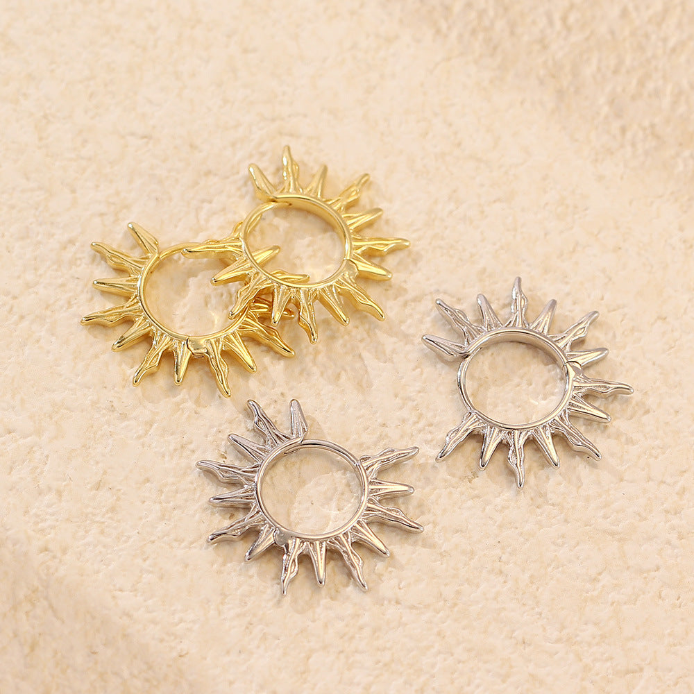 Exaggerated Geometric Sunflower Earrings in 925 Sterling Silver with Plated Finish for Women