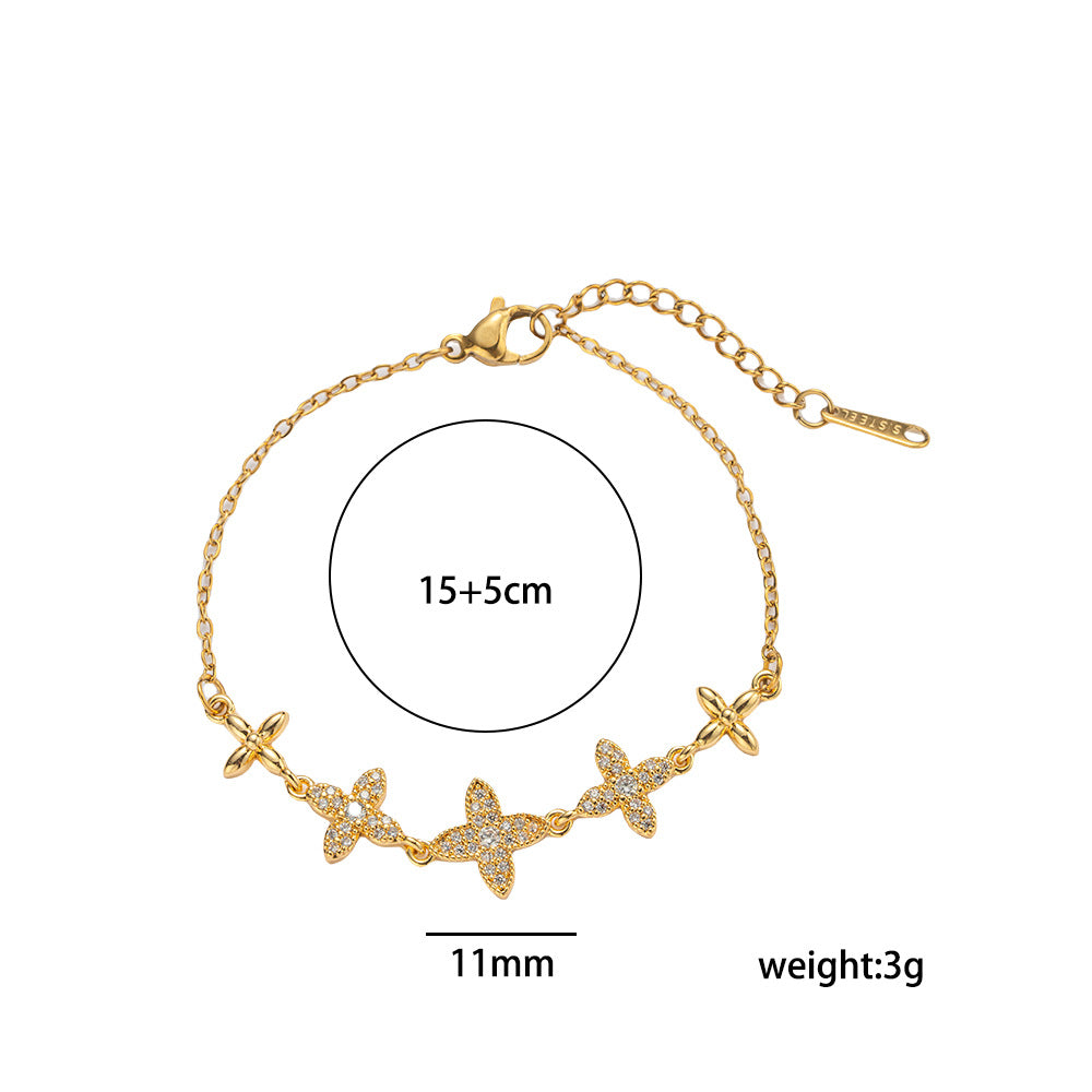 Bracciale da donna in acciaio al titanio a forma di rombo, lussuoso e minimalista, con placcatura in oro e zirconi