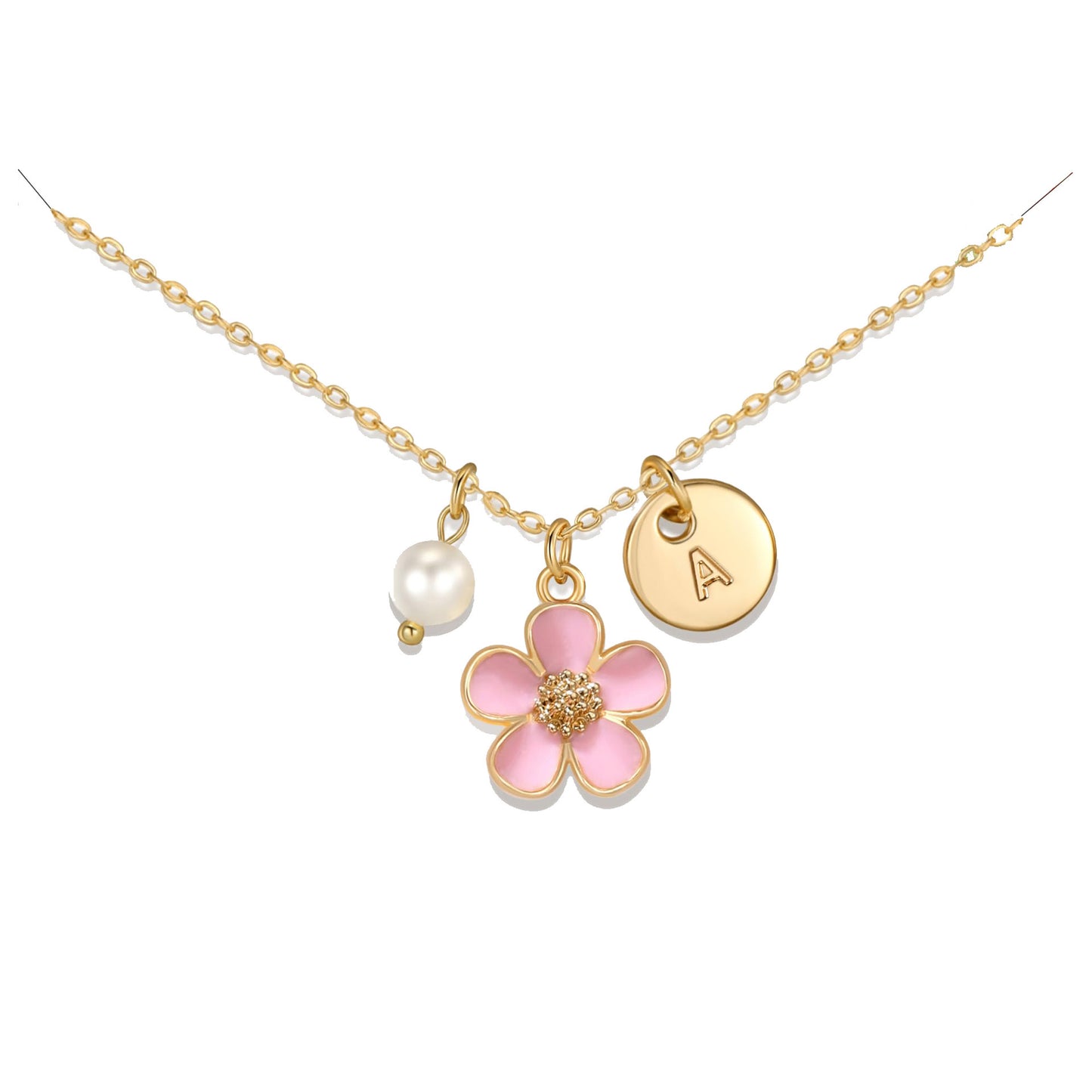Sweet Alphabet Letter Alloy Pendant Cable Chain Necklace for Kids Teens