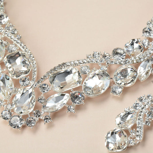 Exaggerated Floral Alloy Plated Necklace and Earring Set for Women Wedding Bridal Jewelry