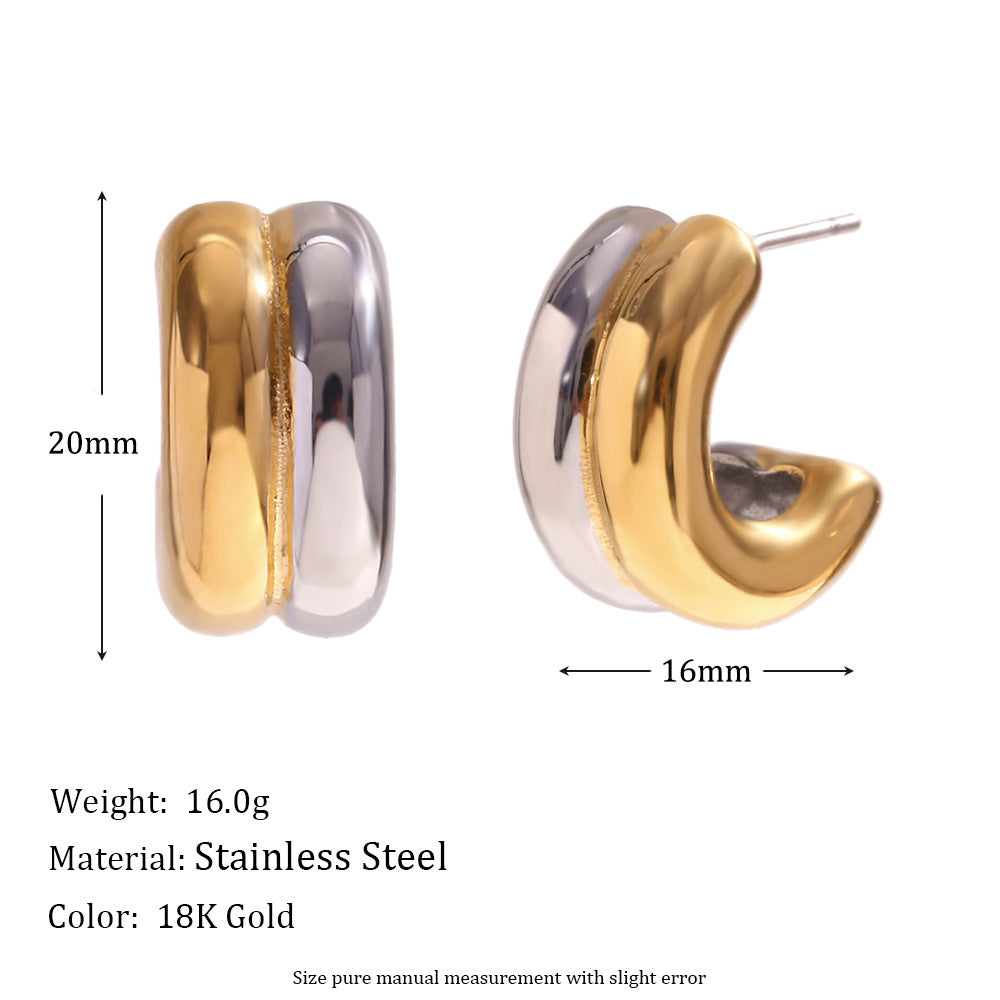 Pendientes de Aro en Forma de C Minimalistas Geométricos de Acero Inoxidable con Baño para Mujer
