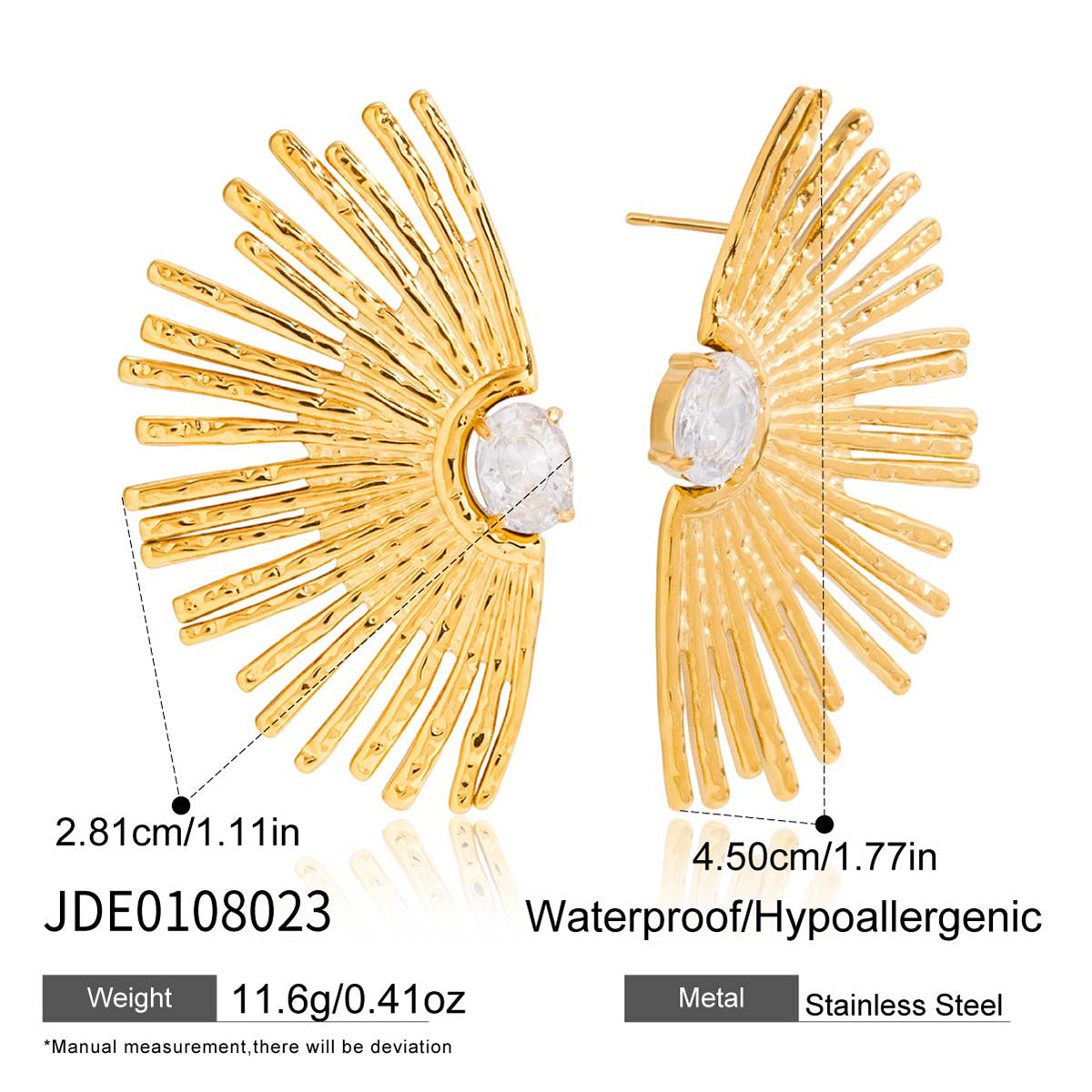 Pendientes minimalistas de acero inoxidable con forma de girasol, incrustaciones de diamantes de imitación, postes hipoalergénicos de acero de titanio, acabado chapado antideslustre