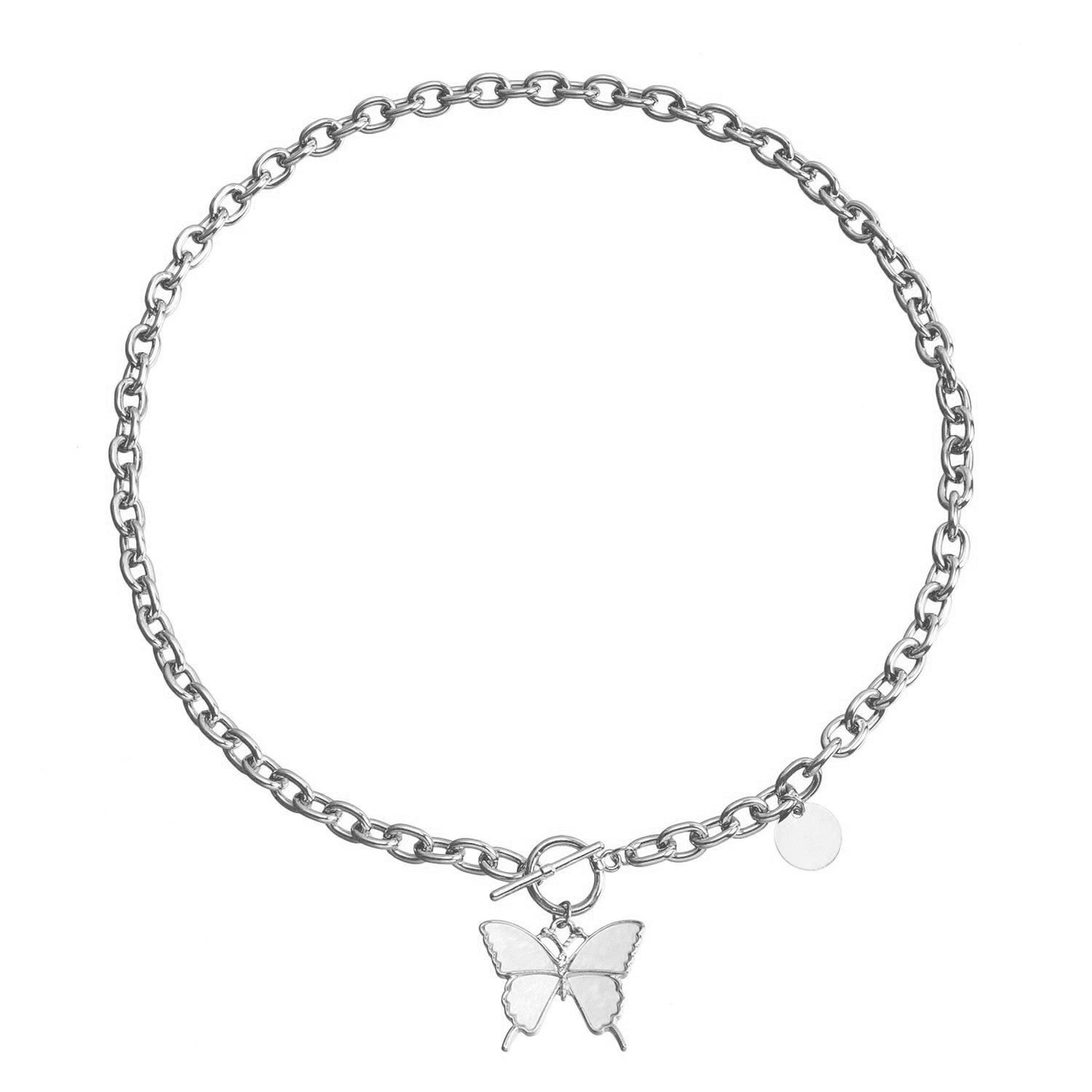 Minimalist Luxury Geometric Black Imitation Mother of Pearl Lock Pendant Aluminum Alloy Chain Necklace for Women