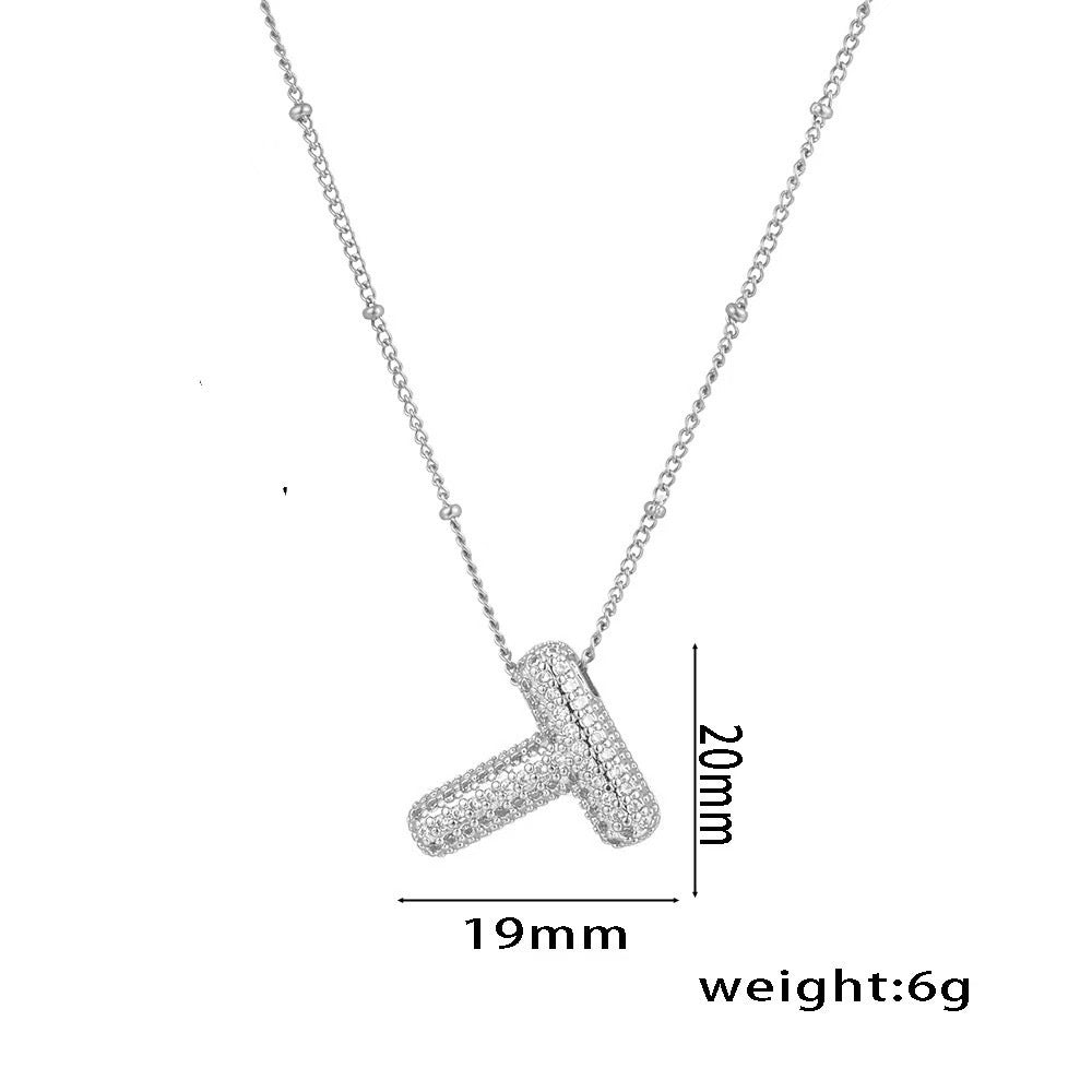 Collana da Donna con Ciondolo a Lettera, Design Geometrico Minimalista, in Ottone Placcato Oro con Zirconi Micro-Pavé