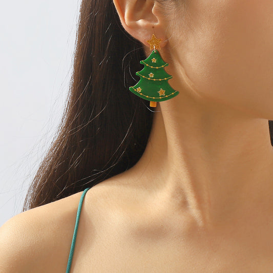 Sweet and Cool Acrylic Geometric Christmas Tree Earrings for Women Festive Holiday Jewelry Handmade Design