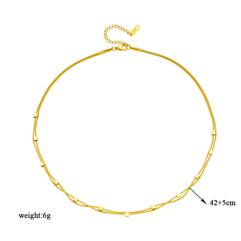 Minimalist Vintage Geometric Titanium Steel Double-Layer Necklace for Women