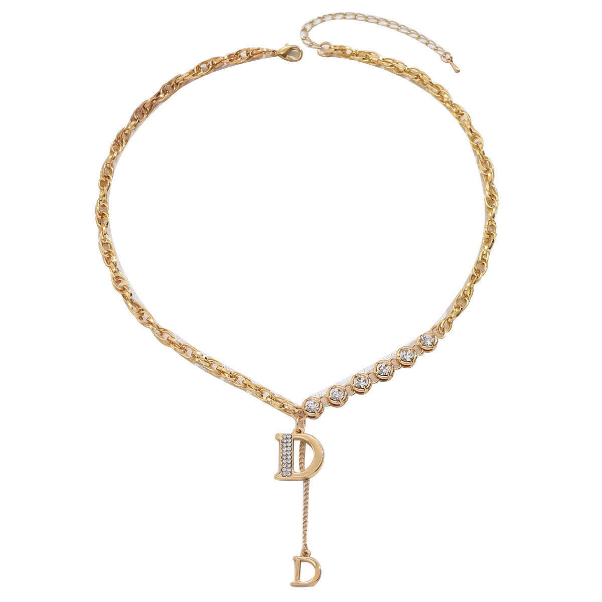 Collana con pendente a lettera, stile minimalista, da donna, con zirconi cubici incastonati su catenina in rame