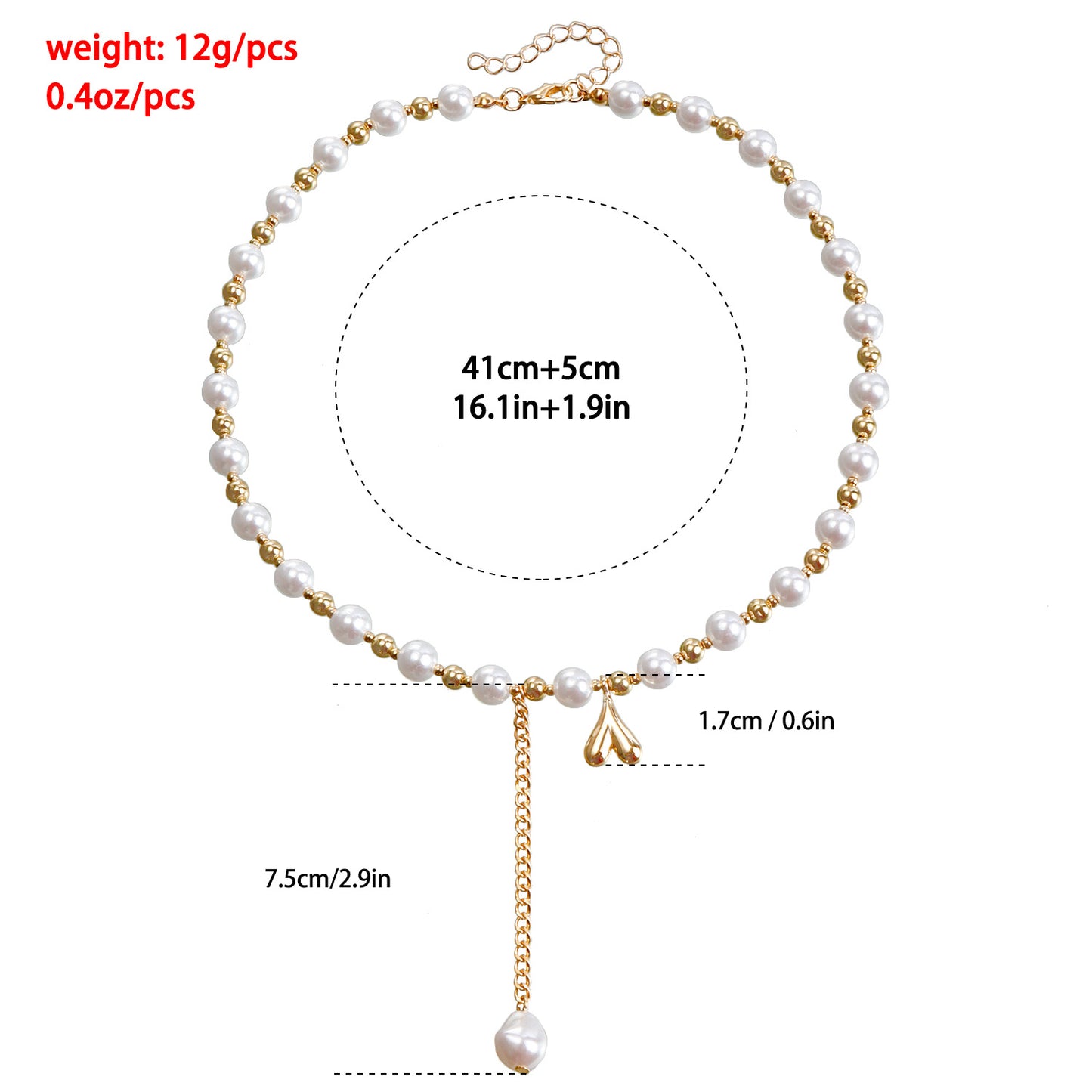 Fashion Minimalist Heart-Shaped Alloy Pendant Necklace with Simulated Pearl Beads for Women