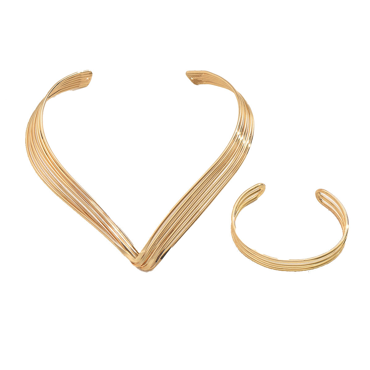 Set di Collana Girocollo e Bracciale Abbinato da Donna in Lega con Pendente Geometrico Stile Punk