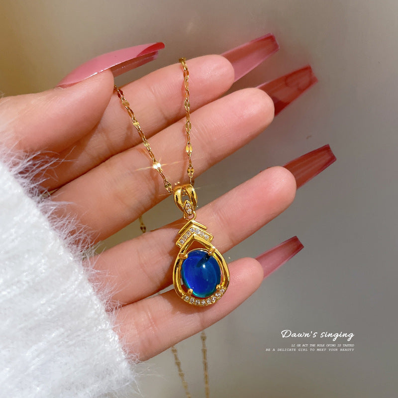Sweet Teardrop Geometric Titanium Steel Necklace with Rhinestone Inlay and Brass Pendant for Unisex
