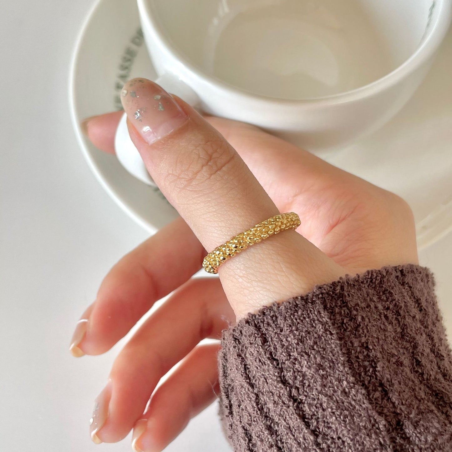 Simple Textured Geometric Heart-Shaped 925 Sterling Silver Ring for Women