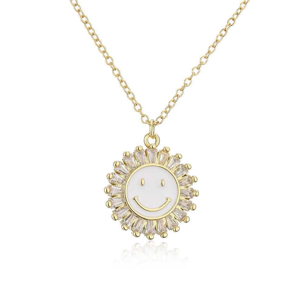 Collana pendente originale con girasole sorridente in rame placcato oro 18 carati