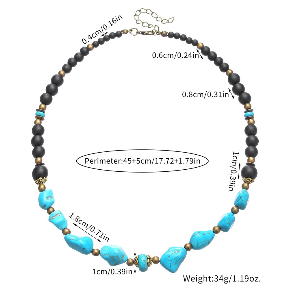 Punk Hip-hop Handmade Geometric Round Turquoise Stone Necklace for Unisex