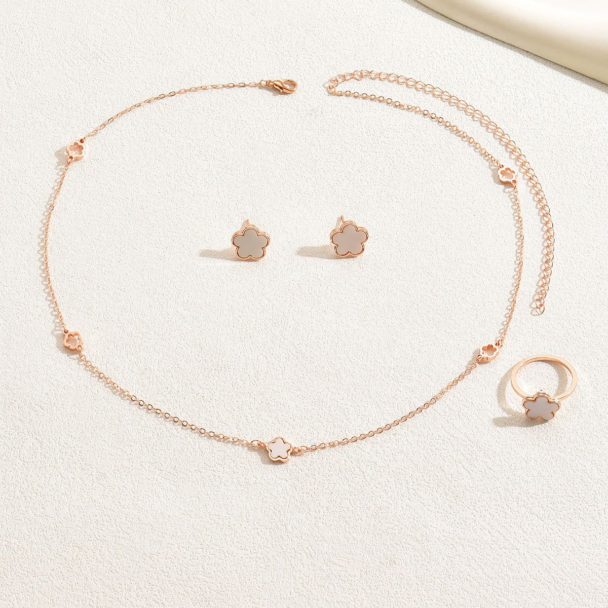 Minimalist Plum Blossom Necklace Set with Alloy Pendant and Enamel Finish for Women