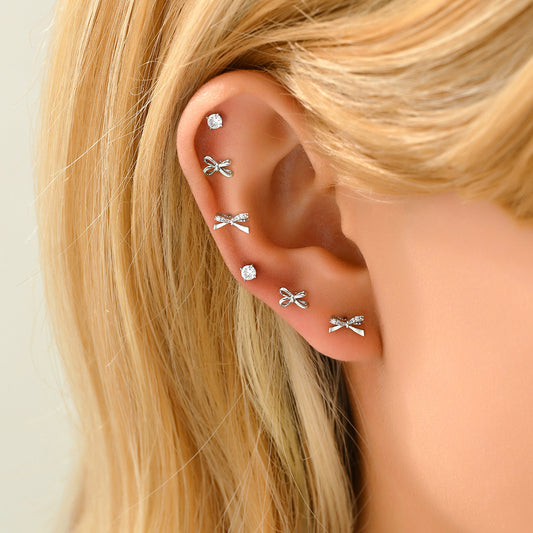 Minimalist Sweet Bow-Shaped Copper Earrings with Zircon Inlay for Women