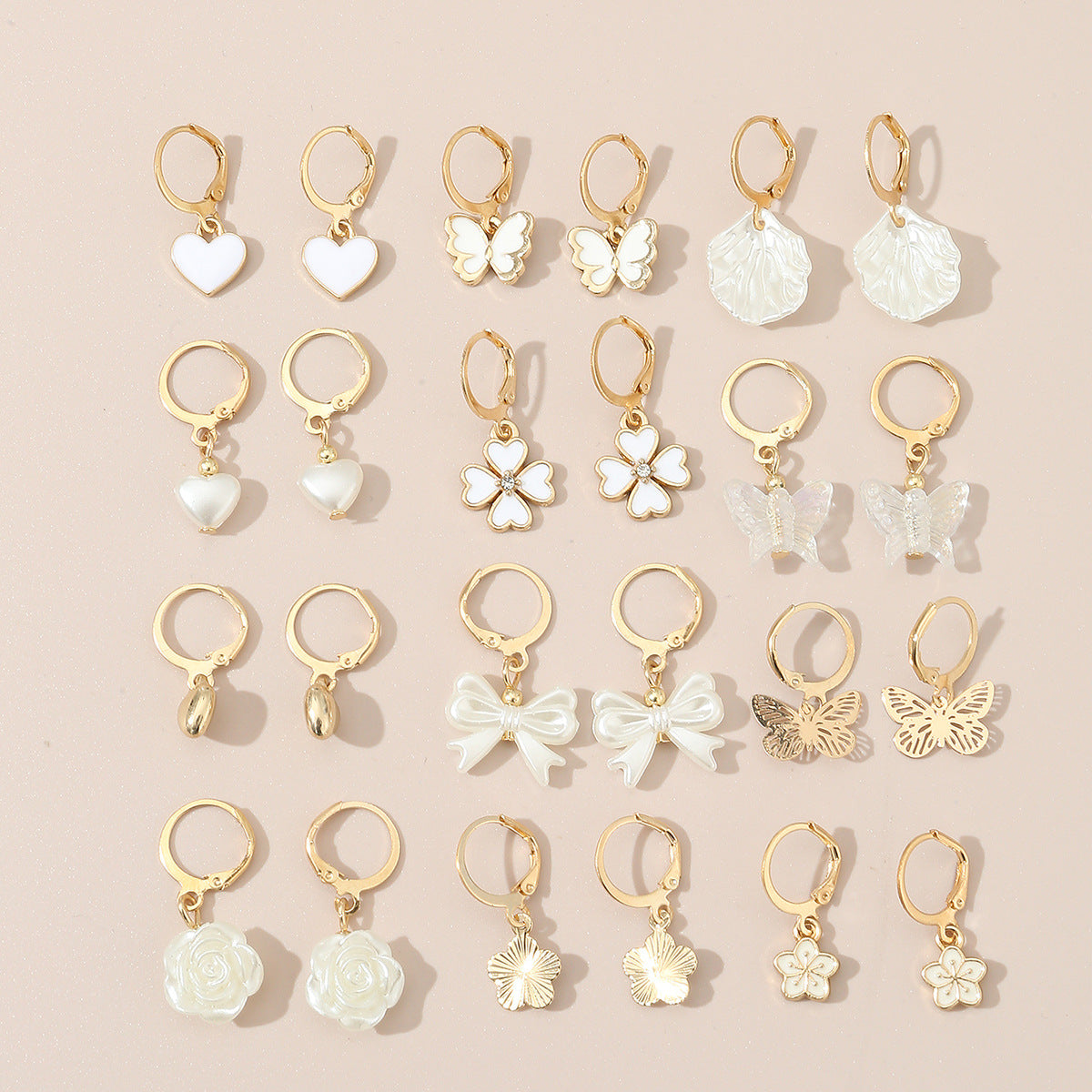 Pendientes de Aleación con Diseño Minimalista de Corazón, Lazo y Detalles Florales para Niñas