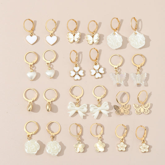 Pendientes de Aleación con Diseño Minimalista de Corazón, Lazo y Detalles Florales para Niñas