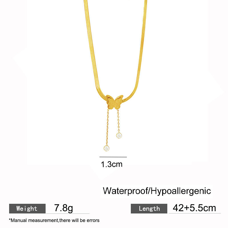 Sweet Streetwear Butterfly Titanium Steel Plated Pendant Necklace with Tassel Snake Chain