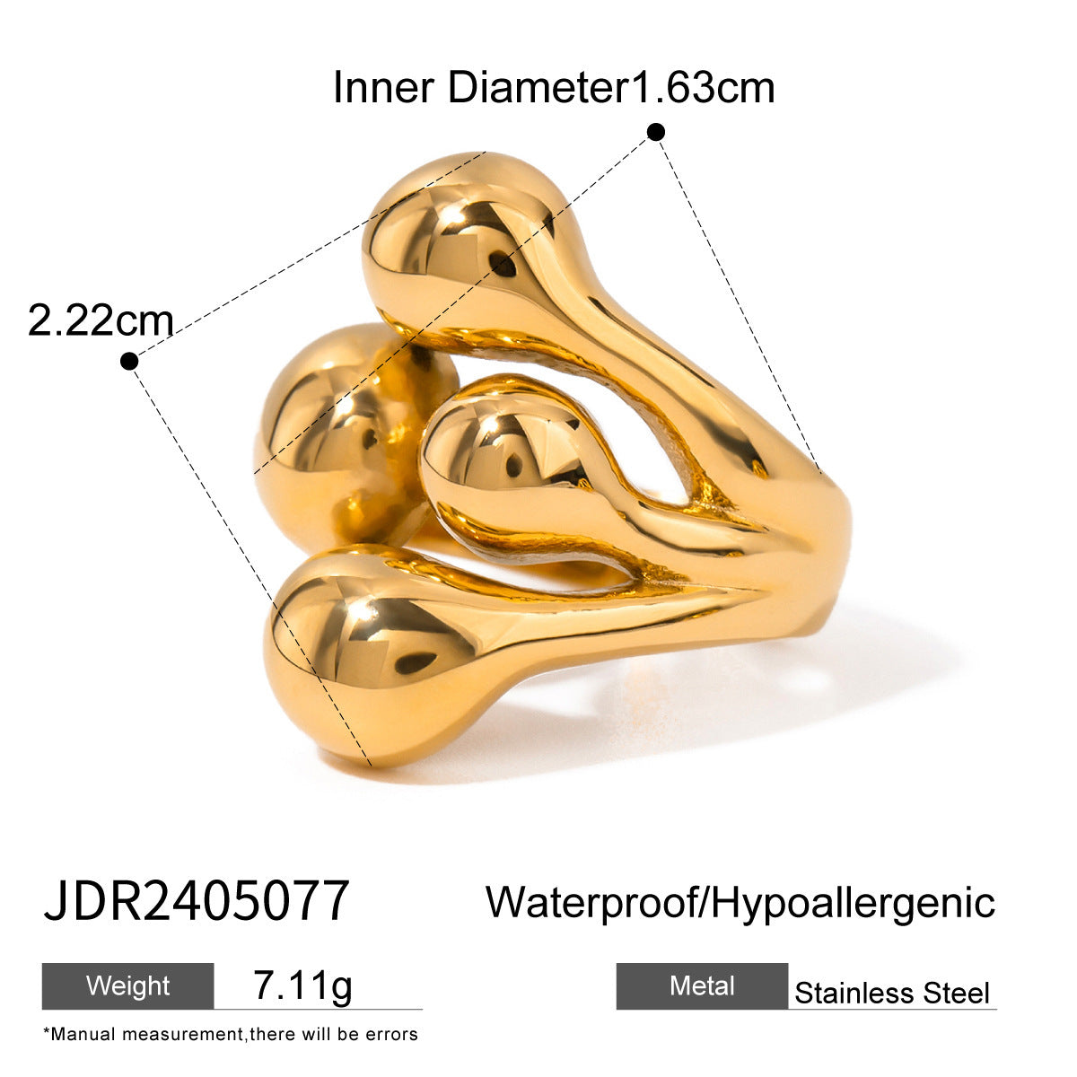 Anello Minimalista Geometrico in Acciaio Inox con Finitura Placcata per Donna, Fascia Regolabile alla Moda