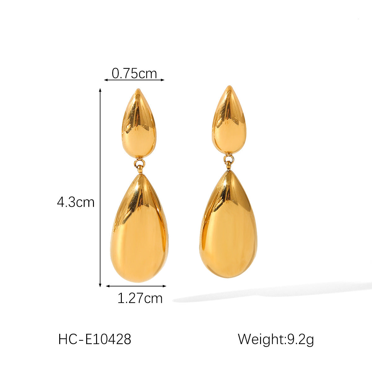 Orecchini da donna in acciaio inossidabile a forma di goccia, minimalistici, con finitura lucida e design geometrico
