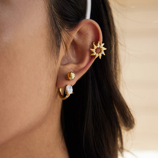 Minimalist Sun-Shaped Stainless Steel Stud Earrings with Rhinestone Inlay for Women
