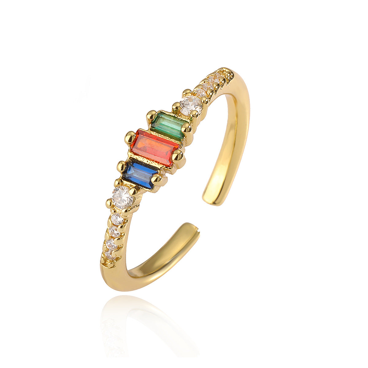 Minimalist Geometric Adjustable Ring for Women in Brass with 18K Gold Plating and Zircon Inlay