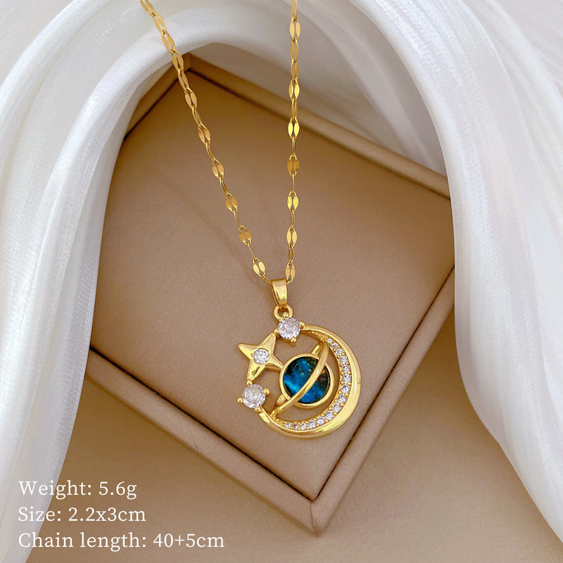 Collar de titanio con diamantes de imitación, cielo estrellado geométrico, para mujer, cadena de labios minimalista, estilo dulce