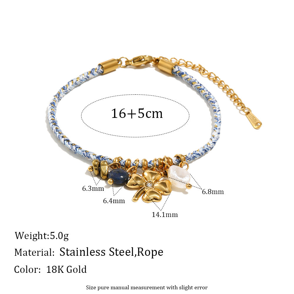 Geometric Turquoise Eye Coin Pendant Bracelet for Women in Stainless Steel with Enamel Finish and Spring Clasp