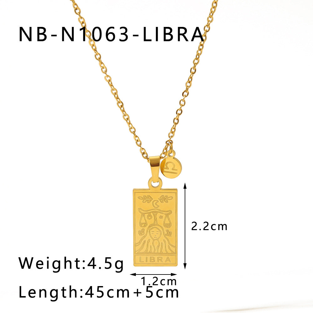 Collana con ciondolo costellazione zodiacale minimalista in acciaio inossidabile placcato oro 18 carati con catena a locket quadrato in acciaio al titanio per donne