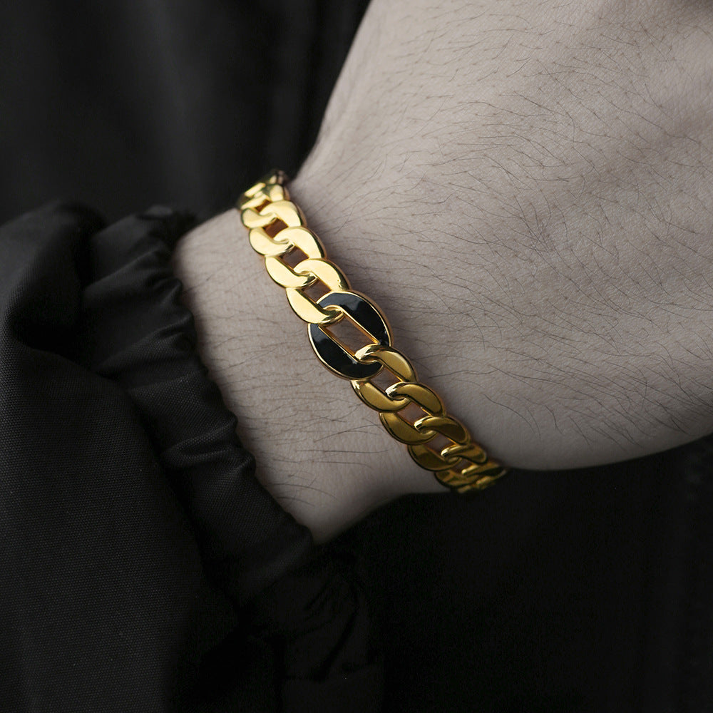 Vintage Twisted Open Cuff Stainless Steel Titanium Steel Bracelet with Drip Oil Plating Round Geometric Design