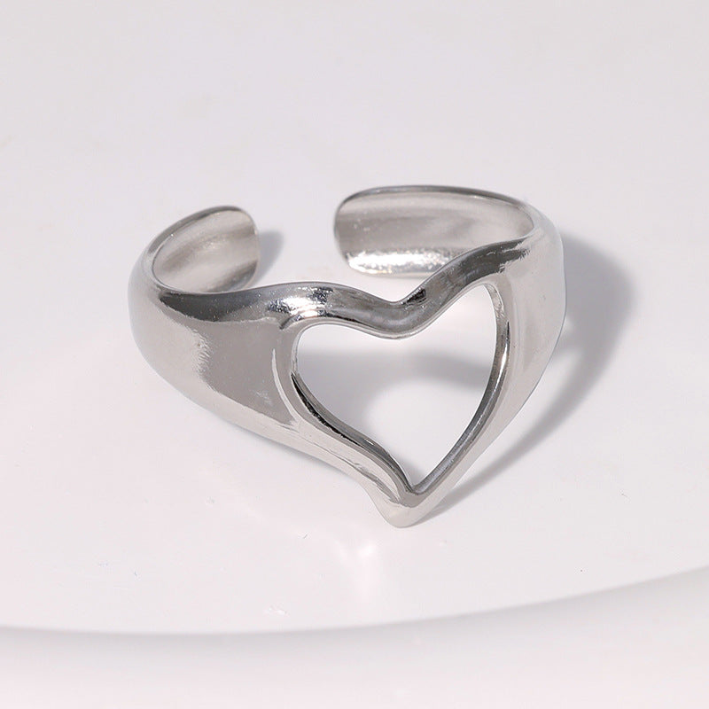 Anello Carino Cavo a Cuore Aperto Gioielli da Donna in Acciaio Inossidabile Placcato Oro 18K